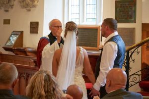 bride and groom in a church
